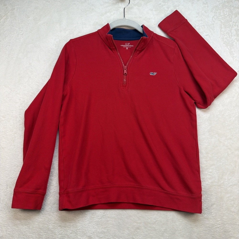 Vineyard Vines Boys 1/4 Zip Pullover‎ Medium Red Preppy Whale Logo Sweater